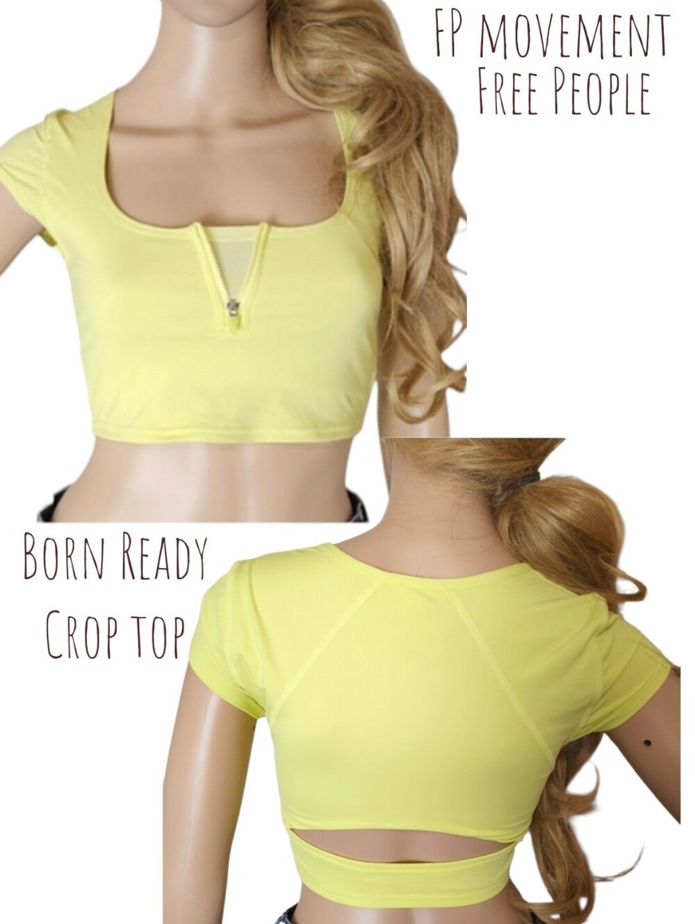FP movement Women's Free People Born Ready Crop top neon yellow zip cut out xs
